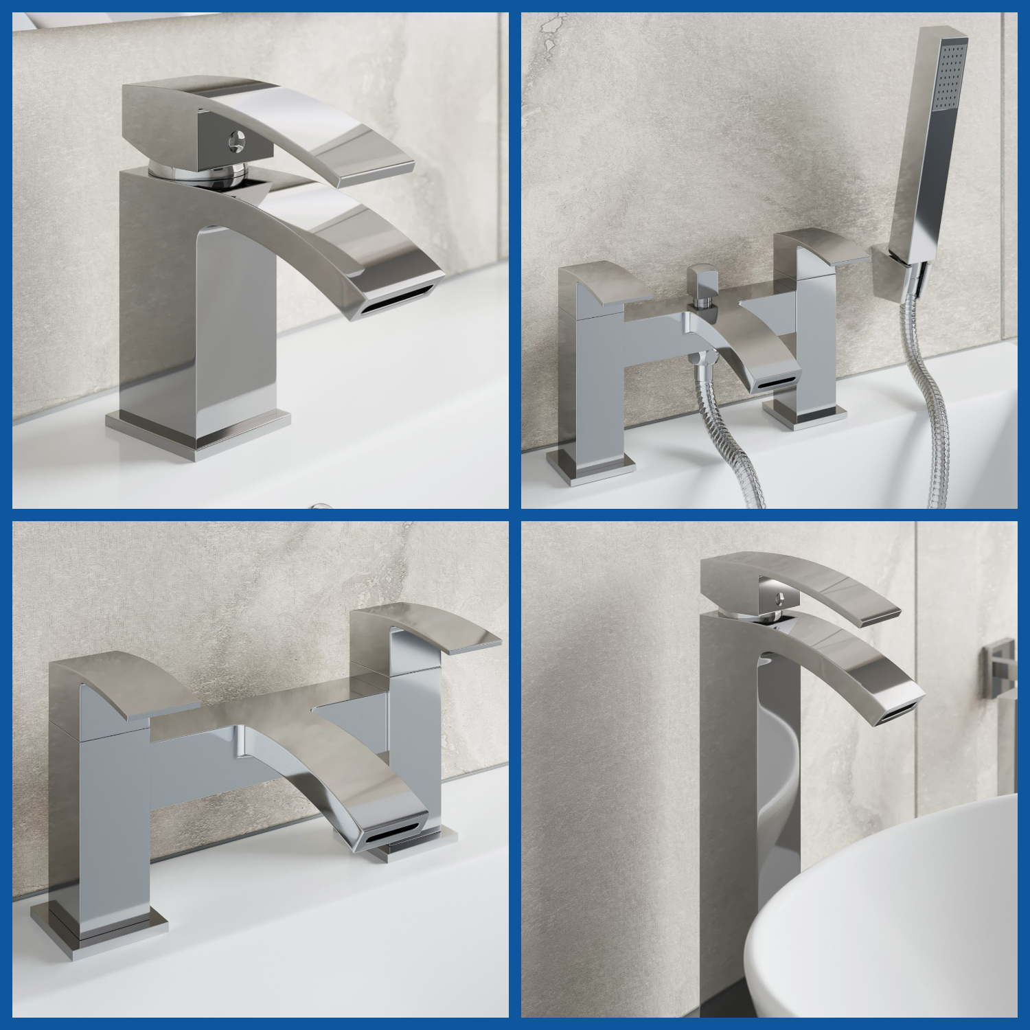 Modern Bathroom Tap Set Square Water Basin Mixer Bath Filler Shower Cloakroom | eBay